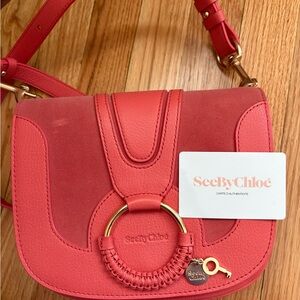See By Chloe Coral Leather & Suede Crossbody Bag with Gold Ring
